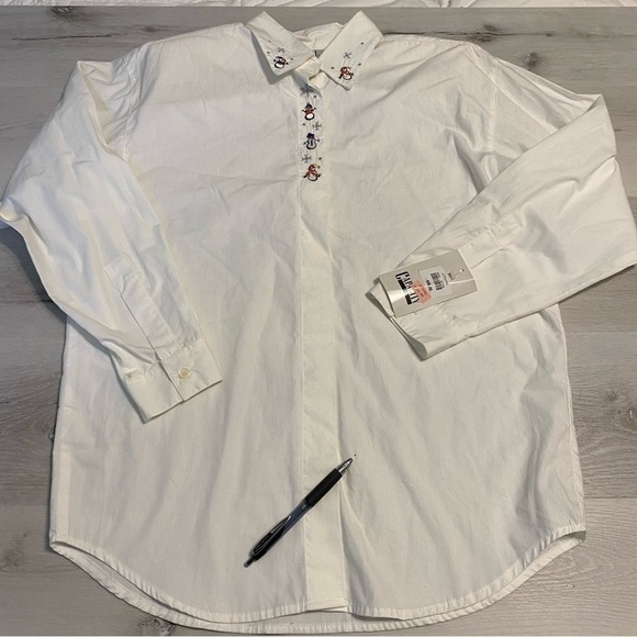 Vintage Capacity Embroidered Snowman Shoulder Pad Button Up Shirt, White, Med - Picture 12 of 14